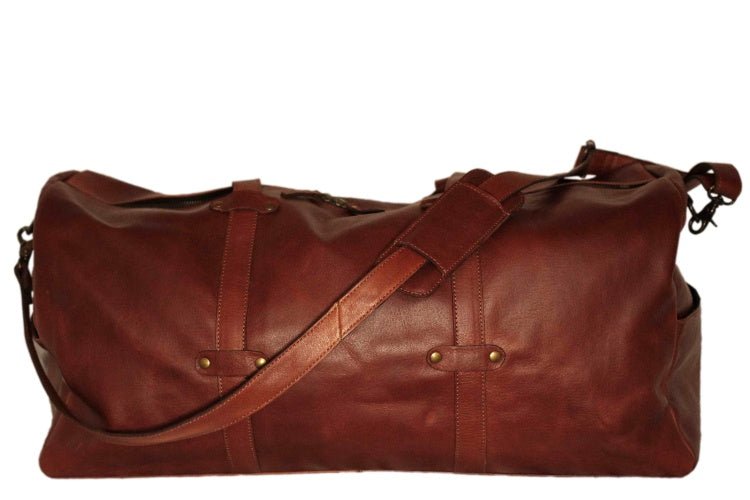 Large Leather Duffel Bag in rich natural brown hide